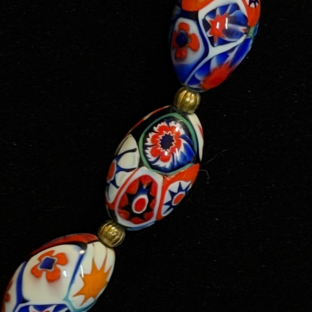 Vintage Millefiori Glass Bead Necklace — Multicolor Floral Beads - Picture 4 of 8